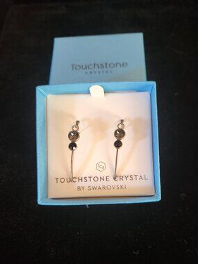 Touchstone Crystal "Gunmetal and Black Drop Earrings"